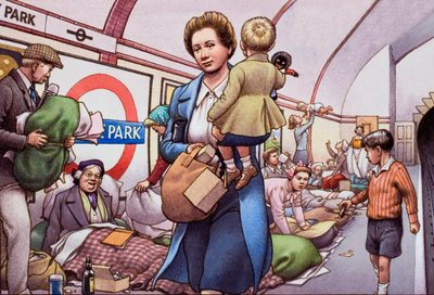 El metro durante el bombardeo de Pat (1907-95) Nicolle