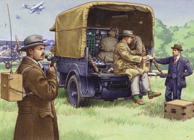 Los primeros días de las emisiones exteriores de la BBC (gouache sobre papel) de Pat (1907-95) Nicolle