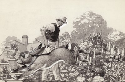 Un conejo corretea por un jardín con collar de gato (gouache sobre papel) de Pat (1907-95) Nicolle