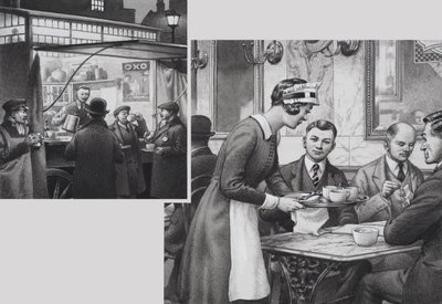 Edwardian Coffee Stall and Teashop (gouache sobre papel) de Pat (1907 95) Nicolle