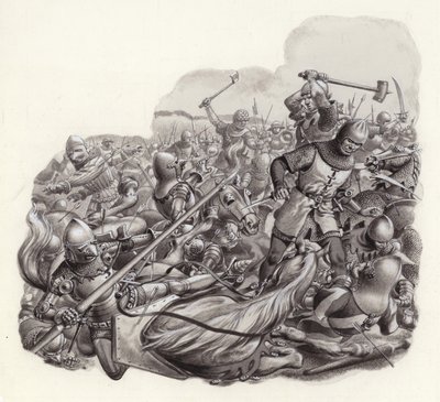 Caballeros masacrados en el campo de batalla (gouache sobre papel) de Pat (1907-95) Nicolle