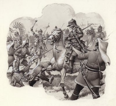 La caballería polaca se enfrenta a regimientos de jenízaros turcos en Viena en 1683 (gouache sobre papel) de Pat (1907-95) Nicolle