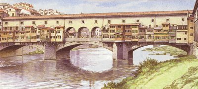 El Ponte Vecchio tal como era en los años 70 (gouache sobre papel) de Pat (1907-95) Nicolle
