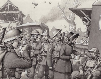 Mujeres del Ejército de Salvación durante la Gran Guerra (gouache sobre papel) de Pat (1907-95) Nicolle