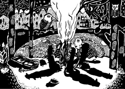 fuego en el bosque, 2014 (tinta y pincel) de Pat Macdonald