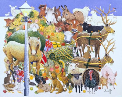 Un festín navideño (óleo sobre lienzo) de Pat Scott