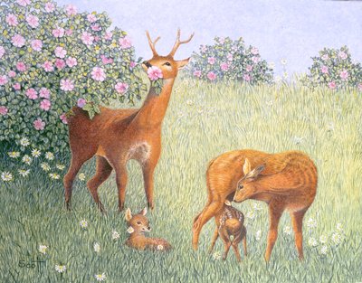 Familia de ciervos (óleo sobre lienzo) de Pat Scott