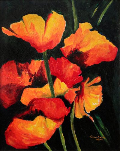 Spirited Poppies, 2008 (acrílico sobre lienzo) de Patricia Brintle