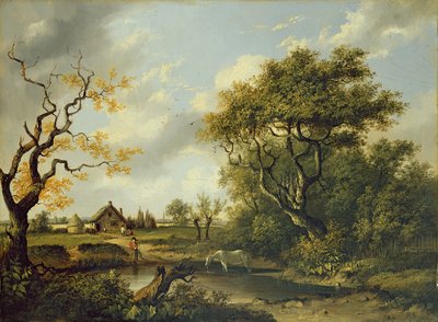 Caballo bebiendo en un estanque de Patrick Nasmyth