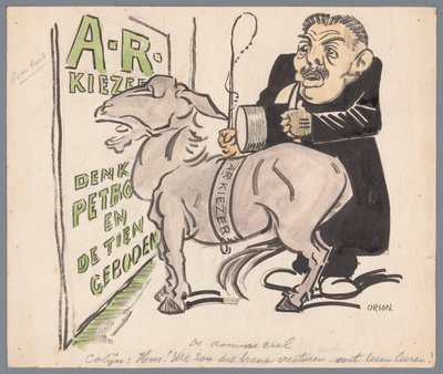 Colijn con el votante antirrevolucionario como burro The Dumb Ass (título sobre el objeto) de Patricq Kroon (signed by artist)