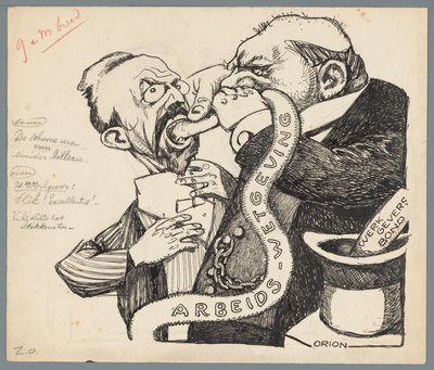 Ministro Aalberse y el empleador Las plumas limpias del Ministro Aalberse (título sobre objeto) de Patricq Kroon (signed by artist)