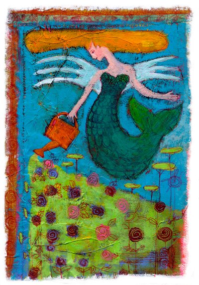 Una sirena regando un campo de flores 2014 (dibujo) de Patrizia La Porta