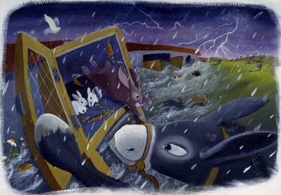 Los animales y el Arca de Noé durante el Diluvio, ilustración de Patrizia La Porta. de Patrizia La Porta