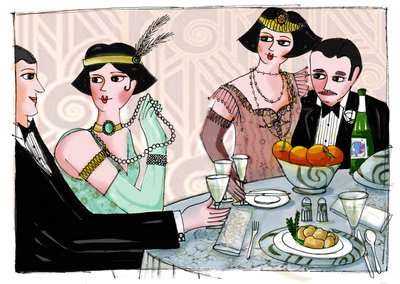 Ilustración que representa una cena mundana en "Gatsby el Magnífico" del escritor estadounidense Francis Scott Fitzgerald (1896-1940) (El Gran Gatsby) Dibujo de Patrizia Laporta de Patrizia La Porta