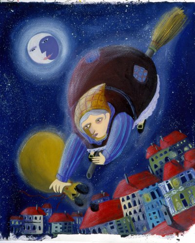 La "Befana", sobre su escoba - ilustración de Patrizia La Porta de Patrizia La Porta
