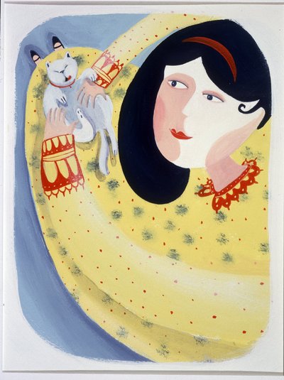 Joven acariciando a su gato - ilustración de Patrizia La Porta de Patrizia La Porta