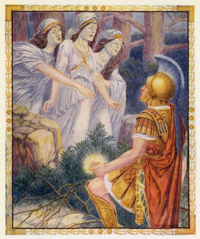 Perseo y las tres mujeres grises (litografía en color) de Patten (after) Wilson