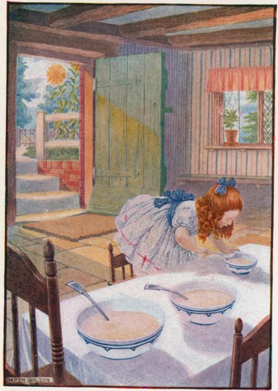 Ella fue a la papilla del pequeño osito (litografía en color) de Patten Wilson