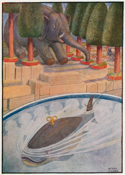 La ballena empezó a tirar y el elefante también (litografía en color) de Patten Wilson