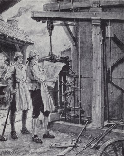 James Watt trabajando en la máquina de vapor de Paul (after) Hardy