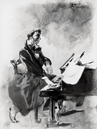El compositor y pianista Frederic Chopin tocando el piano, por Albert Besnard de Paul Albert Besnard