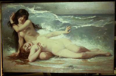 Atrapando olas (óleo sobre lienzo) de Paul Albert Laurens