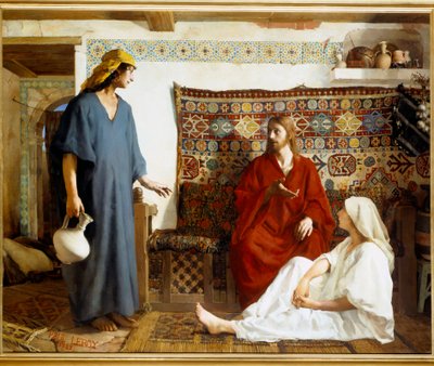 Jesús en Marthe y Mary - Santa Marthe, discípula de Jesucristo y su hermana María de Betania - Pintura de Paul Alexandre Leroy (1860-1942) de Paul Alexander Alfred Leroy