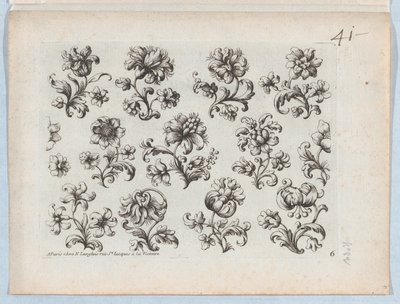 Serie de Pequeños Motivos Florales, Placa 6, ca. 1670-85 de Paul Androuet Du Cerceau