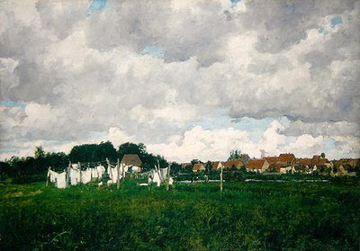 Mecklenburg, paisaje con el pequeño pueblo de Schwann en el Warnow de Paul Baum