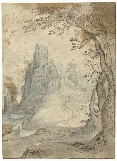 Paisaje con un castillo en un acantilado de Paul Bril (circle of)