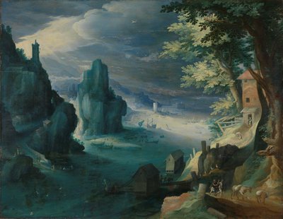Barcos en una costa rocosa de Paul Bril