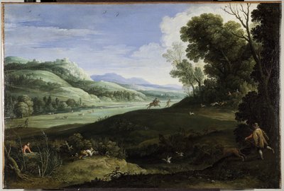 Paisaje con cazadores de Paul Brill or Bril
