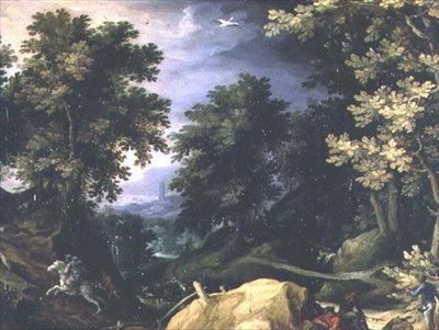 Paisaje con caza de conejos de Paul Brill or Bril