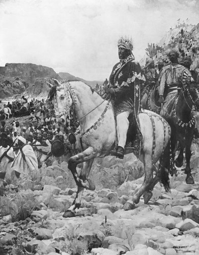 Negro de Etiopía, Menelik II (1844-1913) en la batalla de Adowa, 1897 de Paul Buffet