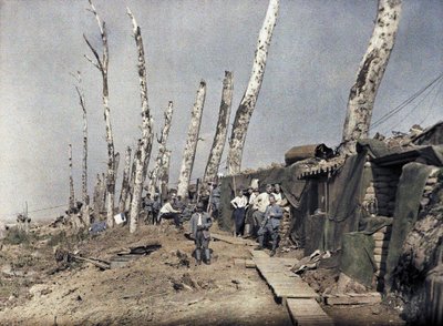 La línea francesa en Het Sas en un área devastada por el fuego de artillería, Bélgica, 10 de septiembre de 1917 (autocromo) de Paul Castelnau