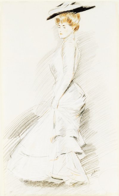 Una Dama Elegante en un Vestido Blanco de Paul Cesar Helleu