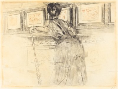 Frente a los Watteaus en el Louvre de Paul Cesar Helleu