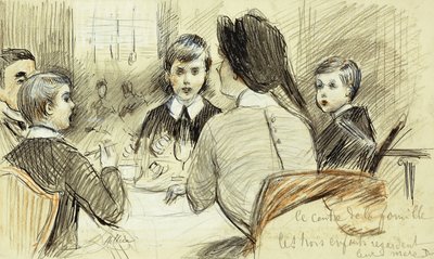 La cena de la familia: Una cena familiar en el Ritz, Nueva York, 1920 de Paul Cesar Helleu