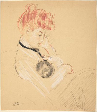 Madame Helleu acunando a Paulette en sus brazos de Paul Cesar Helleu