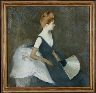 Madame Marthe Letellier Sentada en un Sofá, Sosteniendo un Abanico, c.1895 de Paul Cesar Helleu