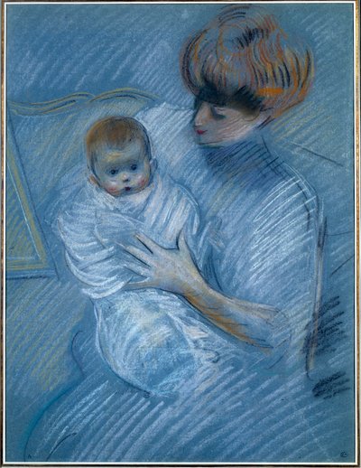 Maternidad. Dibujo de Paul Helleu (1859-1927), siglo XX. Retrato de una madre con su hijo. Bayona, Museo Bonnat de Paul Cesar Helleu