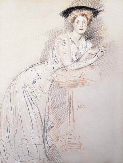 Retrato de la señorita Taylor apoyada en una mesa de Paul Cesar Helleu