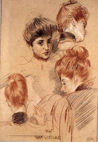 Estudios de Mme. Helleu y Mme. Clarighy, c.1892-95 de Paul Cesar Helleu