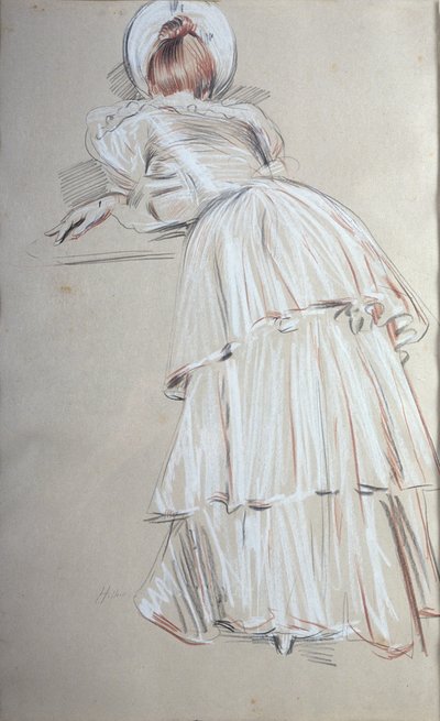 Mujer de pie inclinada desde atrás de Paul Cesar Helleu
