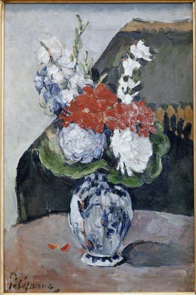 Ramo en un jarrón de Delft de Paul Cézanne