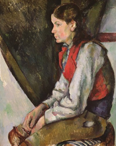 Niño con chaleco rojo de Paul Cézanne