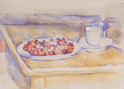 Taza y plato de cerezas, c.1890 (lápiz y aguarela sobre papel) de Paul Cézanne