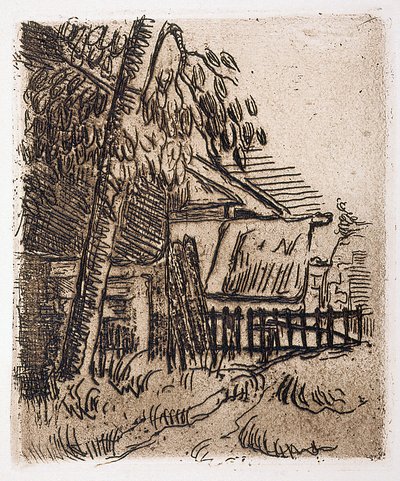 Paisaje de Auvers, entrada de la granja por la calle St. Remy (aguafuerte) de Paul Cézanne