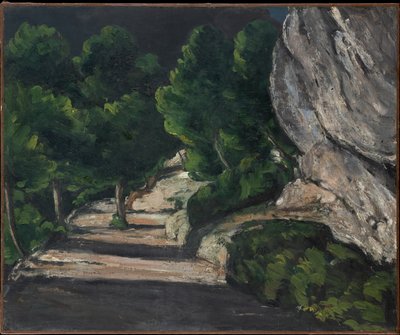 Paisaje. Camino con árboles en las montañas rocosas de Paul Cézanne
