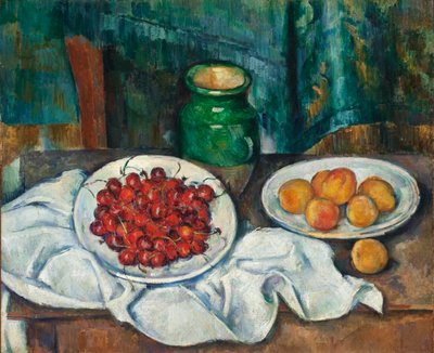 Naturaleza muerta con cerezas y melocotones de Paul Cézanne